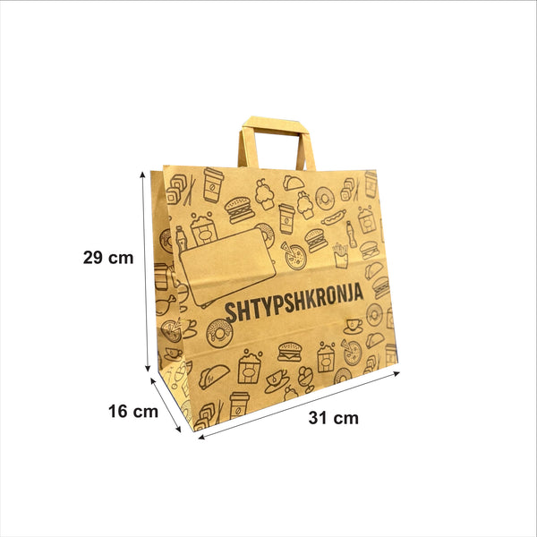 Çantë letre me dorz flat për ushqim – 29×16×31 cm – Me personalizim / logo