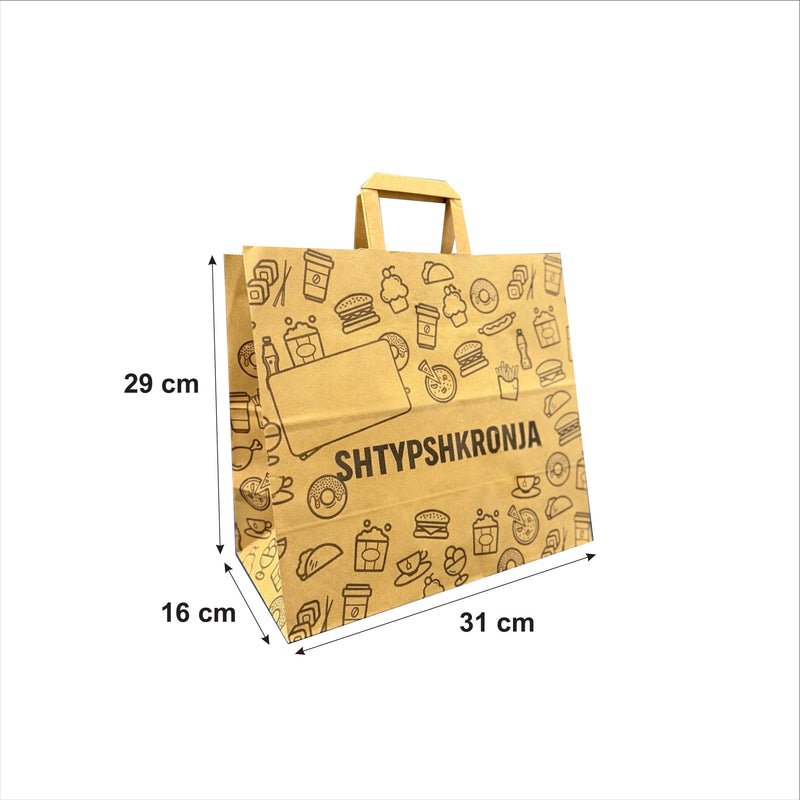 Çantë letre me dorz flat për ushqim – 29×16×31 cm – Me personalizim / logo